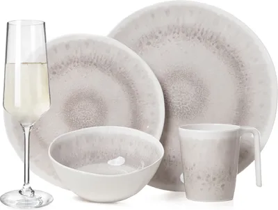 Produktbild von Melamin Camping Geschirr Set 4 Personen Amboss Design 16 Teilig + Milano Gläser Champagner-Gläser Flûtes Tafelgeschirr Picknick BBQ Kochgeschirr