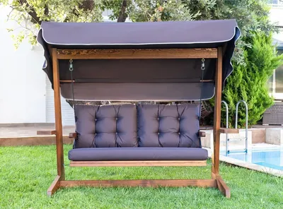 Produktbild von Casa Padrino Luxus Hollywood Schaukel Lila / Braun 237 cm - Garten Schaukel