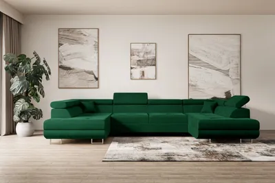 Produktbild von ALTDECOR Ecksofa in U-Form mit Schlaffunktion und Bettkasten GUSA-U - 342x202x107 cm Grün - Corner Sofa Bett Eckcouch Couch L-Form Schlafcouch Ausziehbar Wohnlandschaft Schlafsofa Cauchsofa