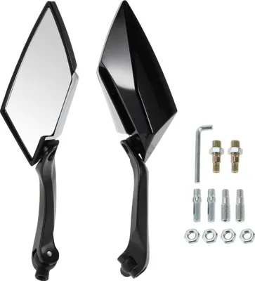 Produktbild von Universelle Motorrad-Rückspiegel, verstellbare Lenkerendenspiegel, Aluminium-Kunststoff, 1 Satz Schwarz M8/M10 Prismenform