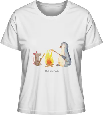 Produktbild von Mr. & Mrs. Panda T-Shirt für Frauen Pinguin Lagerfeuer Größe S - Weiß - Geschenk, Kurzarmshirt Damen, Job, Oberteil, Marshmallows, Kurzarm, Maus, Shirt, Liebe