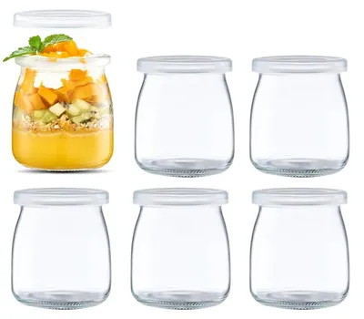 Produktbild von Dessertgläser mit Deckel - 6er Set 200 ml - Joghurtgläser für Pudding und Getränke - Durchsichtig