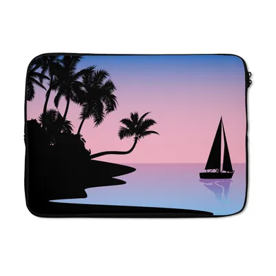 Produktbild von MuchoWow® Laptop Hülle 13 Zoll Strand - Boot - Palme - Schatten Laptoptasche - Laptophülle - Sleeve - Rundumschutz