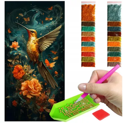 Zdjęcie produktu dla Haft diamentowy ARTULIO - Koliber w kwiatach - 80 × 40 cm - Diamond painting, Kompletny zestaw: mozaika + akcesoria