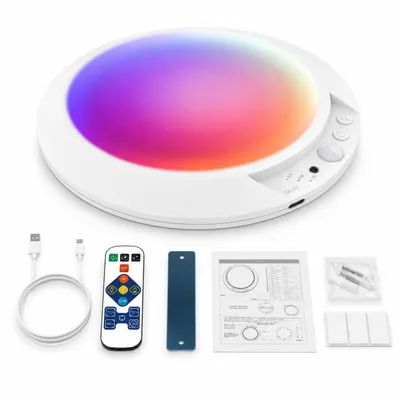 Produktbild von Akku Deckenleuchte mit Bewegungsmelder, kabellose LED Deckenlampe 8000mAh mit Fernbedienung, dimmbar 5 Farbtemperaturen und Timer für Keller, Garage, Flur