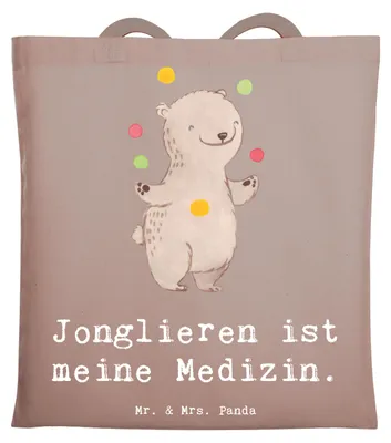 Produktbild von Mr. & Mrs. Panda Shopping Tasche Bär Jonglieren - Braun Pastell - Geschenk, Jutebeutel, Schultasche, Jongleur, dokumententasche, Artistik, Tote Bag, Jutetasche, Zirkus