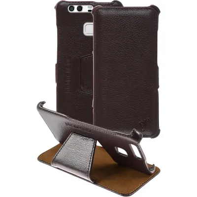 Produktbild von PhoneNatic Echt-Lederhülle kompatibel mit Huawei P9 - Leder-Case braun + Glasfolie