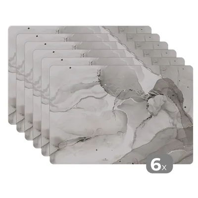 Obrázok produktu pre MuchoWow® Podložky Sada 6 podložiek Umývateľné podložky 30x45x0.3cm Mramor - čierna - biela Podložka pod stôl Nekĺzavá a odolná voči teplu