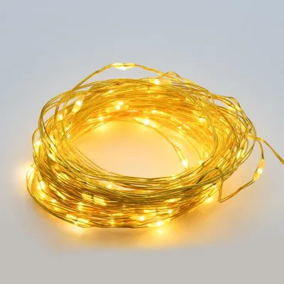 Zdjęcie produktu dla ACA Lighting 100 LED dekoracyjny łańcuch z wyłącznikiem czasowym WW złoty miedziany kabel 3XAA bateria IP44 10m+10cm X01100135