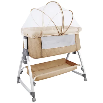 Produktbild von 2 in 1 Beistellbett Babywiege Reisebett,Babybetten ab Geburt bis 25 kg, 6-stufig Höhenverstellbares Babybett, neigbar, Kinderbett inkl. Matratze Beige