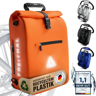 Produktbild von FREITHAL 3in1 Fahrradtasche [25L] - Verwendbar als Gepäckträgertasche, Rucksack & Umhängetasche - Wasserdichte & Reflektierende Fahrradtasche Rucksack