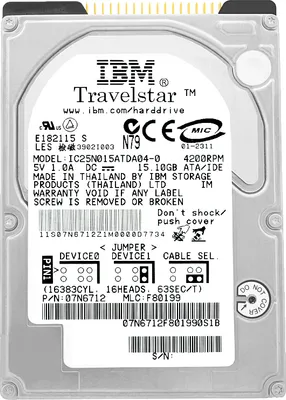 Image de IBM IC25N015ATDA04-0 15GB 4200Rpm IDE/ATA 512Kb 2,5'' pouces 07N6712