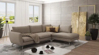 Produktbild von S-STYLE MÖBEL - Modernes Ecksofa Frema mit Silber Metall Füßen aus Dunkelbeige Luxusmicrofaser - Ottomane rechts, B/T/H: 277 cm/ 200 cm/ 87 cm