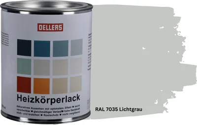 Produktbild von OELLERS Heizkörperlack DIY 1L – RAL 7035 Lichtgrau | Heizkörperfarbe & Heizungsfarbe | Hochdeckender Heizungslack | Hitzebeständig & langlebig