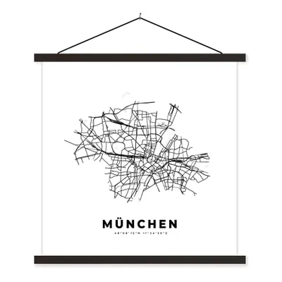 Produktbild von MuchoWow® Textilposter Karte - Stadtplan - München - Deutschland - Schwarz-Weiß 90x90 cm mit schwarzem Rahmen - Magnetisches