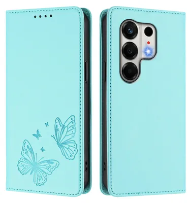 Image de Étui en cuir pour Tecno Camon 50 4G, étui de protection type portefeuille en cuir gaufré motif papillon avec support, couleur turquoise