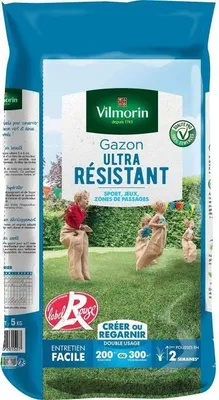 Image de Graines de Gazon Ultra-Résistant Label Rouge VILMORIN, 5 kg, Usage Intensif, Germination Supérieure