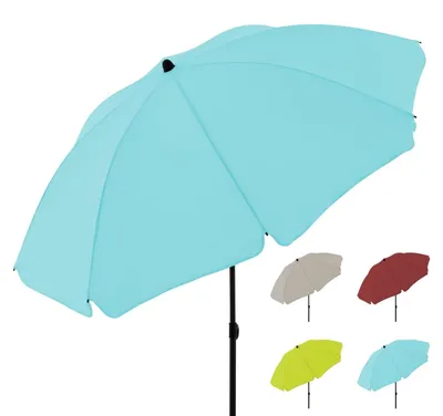 Produktbild von 196 cm großer Sonnenschirm in Hellblau – Strandsonnenschirm mit Mittelstange für Balkon, Garten und Strand – UV-Schutz, windfest, tragbar