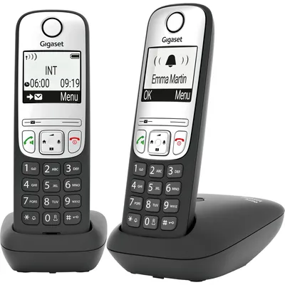 Produktbild von Gigaset A690 Duo, Analoges Telefon, Kabelloses Mobilteil, Freisprecheinrichtung, 100 Eintragungen, Anrufer-Identifikation, Schwarz, Silber
