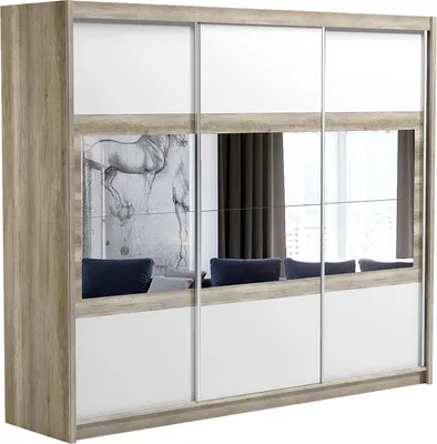 Produktbild von Schwebetürenschrank Salvador 250, 3 Türen Kleiderschrank mit 3 Spiegel, Moderne Garderobe, Schrank in Größe: 250 x 215 x 61 cm
