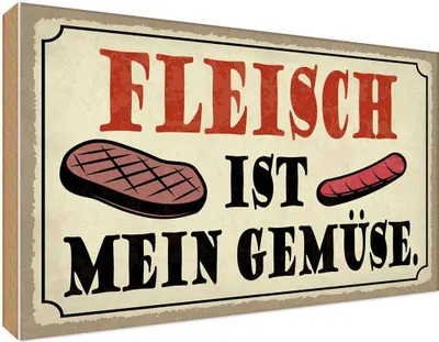 Produktbild von vianmo Holzschild 30x40 cm Fleisch ist mein Gemüse Grill Essen Trinken