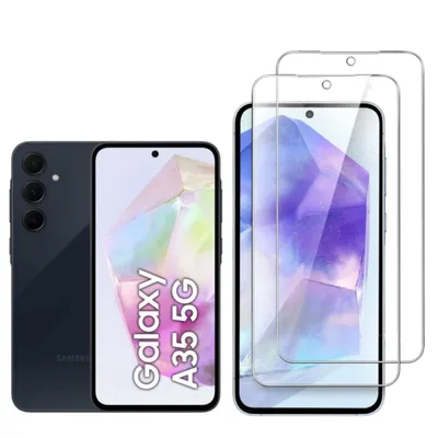 Produktbild von CLM-Tech 2er Set Schutzfolie kompatibel mit Samsung Galaxy A35 5G Panzerfolie Panzerglas Crystal Clear Displayschutz 9H Glas Displayfolie Schutzglas - Unterstützt Fingerabdruck-ID - Folie kristallklar 2X Stück