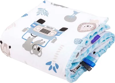 Blue Safari & Blue Minky Babydecke PLÜSCH Kinderwagen 75x100cm