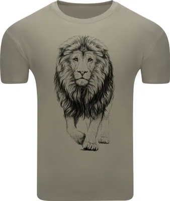 Produktbild von Diarbo Herren T-Shirt mit Aufdruck Wildtierporträts Skizze des Löwenbüste Khaki Gr.S