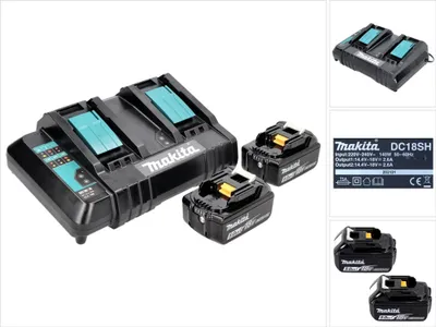 Image de Makita Power Source Kit 18 V avec 2x BL 1850 B 5,0 Ah batterie ( 197280-8 ) + DC 18 SH double chargeur ( 199687-4 )