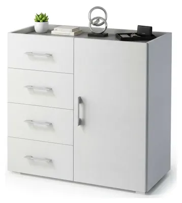 Produktbild von Kommode Dnag, Buffetschrank mit 1 Tür und 4 Schubladen, Wohnzimmer - Sideboard, Mehrzweckschrank mit Regalen, 100% Italy, 90x41h87 cm, Weiß