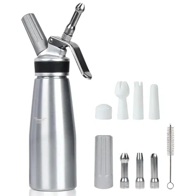Produktbild von Sahnespender 500ml | Profi Sahnekapselgerät aus Aluminium mit 6 Spritztüllen, für N2O Kapseln (nicht enthalten)