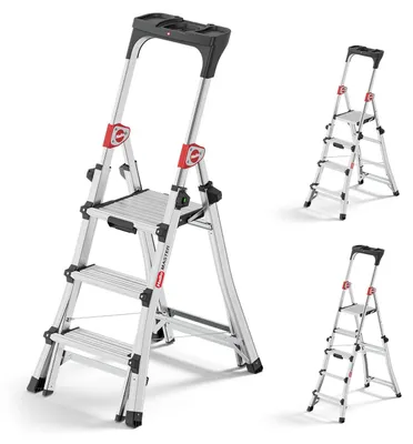 Teleskopleiter 3-in-1, Alu, 3-5 Stufen, 150 kg, Arbeitshöhe bis 3,09 m