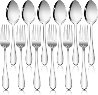 Produktbild von 12-teiliges RVS Besteckset mit Löffeln und Gabeln für Zuhause, Restaurant oder Hotel - Hochglanz, Geschirrspülerfest, Ideal für Feiern und Abendessen
