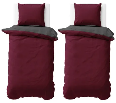 Produktbild von Bettwäsche 135x200 cm Bordeaux Anthrazit Wendebettwäsche Doubleface Mikrofaser Uni Bettbezug 4 teilig