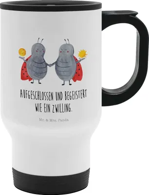 Produktbild von Mr. & Mrs. Panda Thermobecher To Go Sternzeichen Zwilling - Weiß - Geschenk, Mehrwegbecher, Becher, thermosbecher, Zwillingsbruder, Aszendent, Kaffeebecher, Marienkäfer