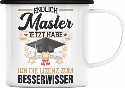 Produktbild von Trendation - Master Abschluss Geschenk Emaille Tasse Bestanden Studium Prüfung Graduation - Lizenz zum Besserwissser (Schwarz)