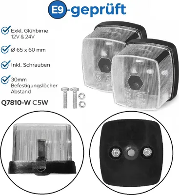 Produktbild von 2x Positions- Leuchte Anhänger Begrenzungsleuchten 12V und 24V Positionsleuchte Weiß E9 Ø 65 x 60 mm  inklusive Schrauben