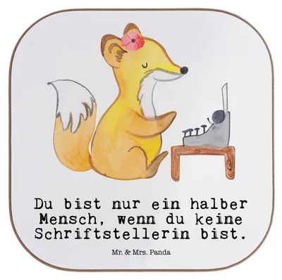 Produktbild von Mr. & Mrs. Panda Tassen Untersetzer Schriftstellerin Herz - Weiß - Geschenk, für Gläser, Coaster, Buchhandlung, Buchladen, Holzuntersetzer, Lustig, Spruch, Beruf, Verlag