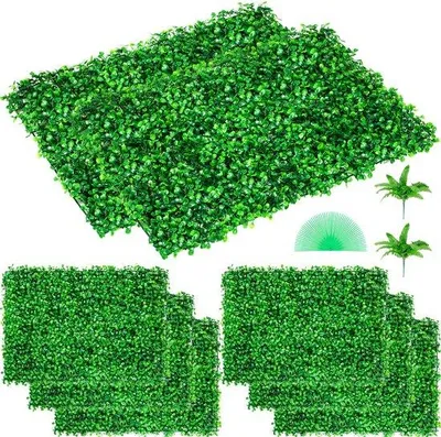 Productafbeelding van Kunststof buxuspanelen, UV-bestendig, set van 8 – 61 x 40,6 cm, groene haagpanelen met een graslengte van 4 cm, ideaal voor privacywanden, binnendecoratie, tuinen en terrassen.