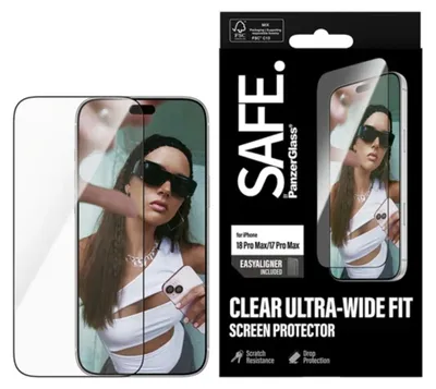 Immagine prodotto di Protezione per schermo PanzerGlass SAFE. per iPhone 18 Pro Max | 17 Pro Max | Adatta a schermi ultra-ampi. Include EasyAligner. Compatibile con: Apple - iPhone 18 Pro Max, Apple - iPhone 17 Pro Max. Applicazione a secco, resistente ai graffi, resistente agli urti, trasparente, confezione da 1 pezzo