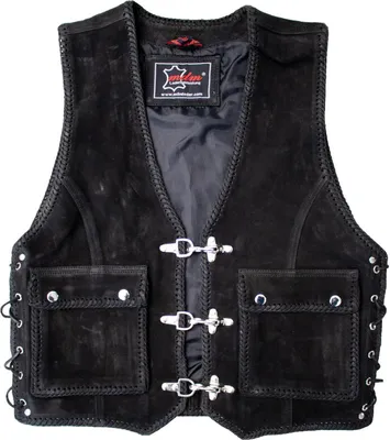Produktbild von Bikerweste Lederweste Nubuk Leder Schnallen Weste mit Kordeln Rocker Weste (S)