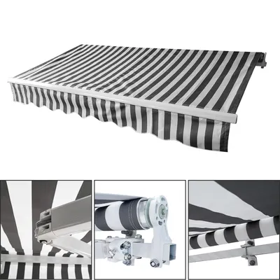 Produktbild von Yakimz Gelenkarmmarkise 350x300cm Sonnenmarkise einziehbare Markise Sonnenschutz Balkonmarkise Gelenkarmmarkise Gelenkarm Sonnenschutz Grau / Weiß