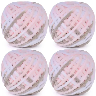 Obrázek produktu pro Pletená příze Chunky Garn, 400g, balení 4 kusů, odstíny: světle růžová, káva, bílá, materiál: polyester, tloušťka: 7 mm