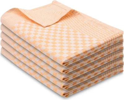 Zdjęcie produktu dla zestaw 5 ściereczek do naczyń, 100% bawełna, 46x70 cm, bardzo chłonne, złota kratka