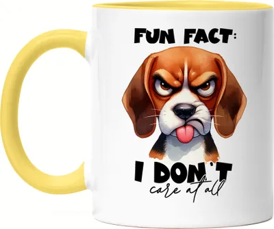 Produktbild von Fun fact I don't care at all Grimmiger Hund Tasse Gelb - Frecher Spruch