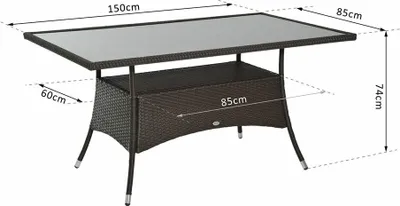 Produktbild von Outsunny Gartentisch Glastisch Esstisch Gartenmöbel Tisch Metall 150x85x74cm