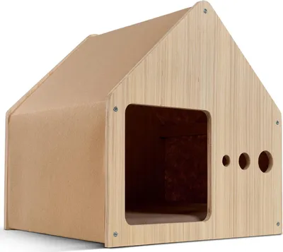 Produktbild von 2-in-1 Kratz- und Loungehöhle aus echtem Holz und Kratzvlies für Katzen - Gemütliches Katzenbett