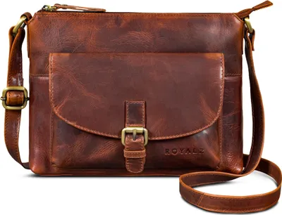 Produktbild von ROYALZ "Maine" moderne Vintage Damenhandtasche Leder klein - Echtleder Umhängetasche Damen Handtasche als Crossbody Bag oder Schultertasche für Freizeit Ausgehen Alltag