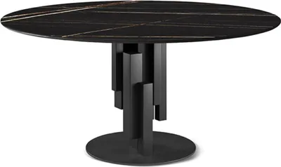 Produktbild von Casa Padrino Luxus Esstisch Schwarz Ø 158 x H. 75 cm - Moderner runder Esszimmertisch mit Keramikplatte - Esszimmer Möbel - Luxus Qualität -  Italy