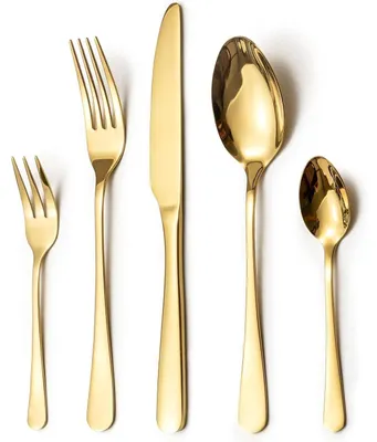 Produktbild von Besteck Set 60-teilig für 12 Personen, Edelstahl Spiegelpoliert, Gold, Spülmaschinenfest